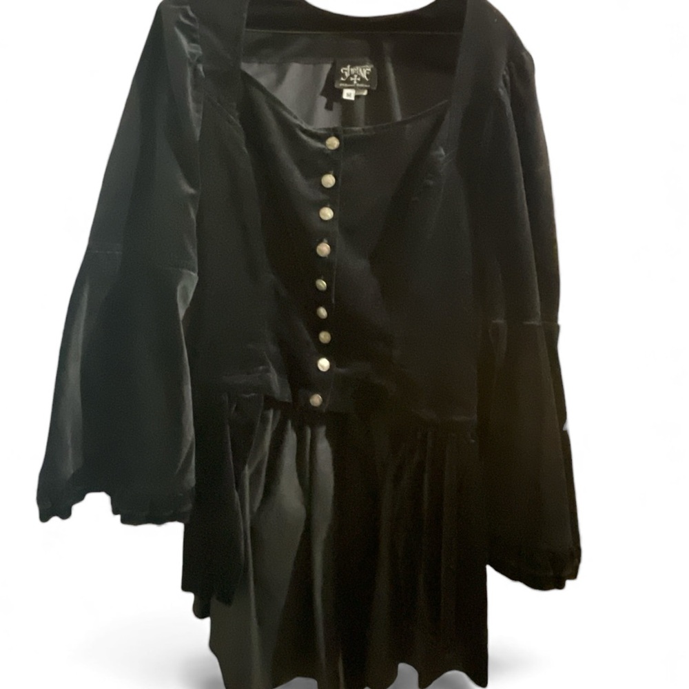 Vintage Shrine Black Velvet Button-Down Jacket Whimsigoth Bell Ruffle Sleeves